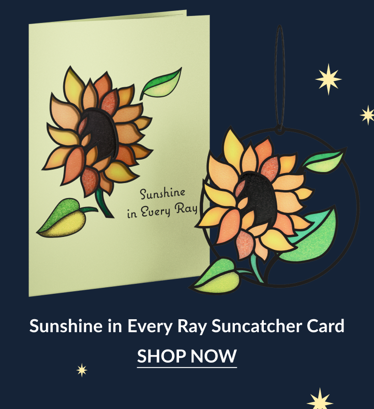 Sunflower-themed suncatcher card with a matching sunflower illustration.