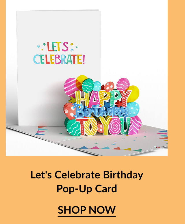 Let’s Celebrate Birthday card with colorful Happy Birthday message and balloons