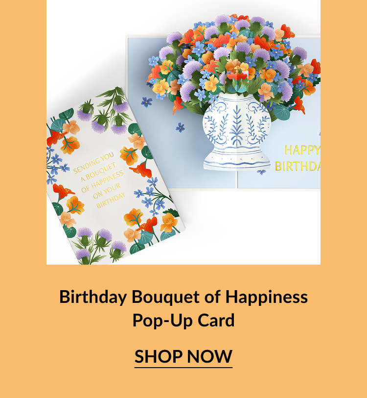 Three magical-themed birthday pop-up cards including a cake, potion shelf, and mystical eye.