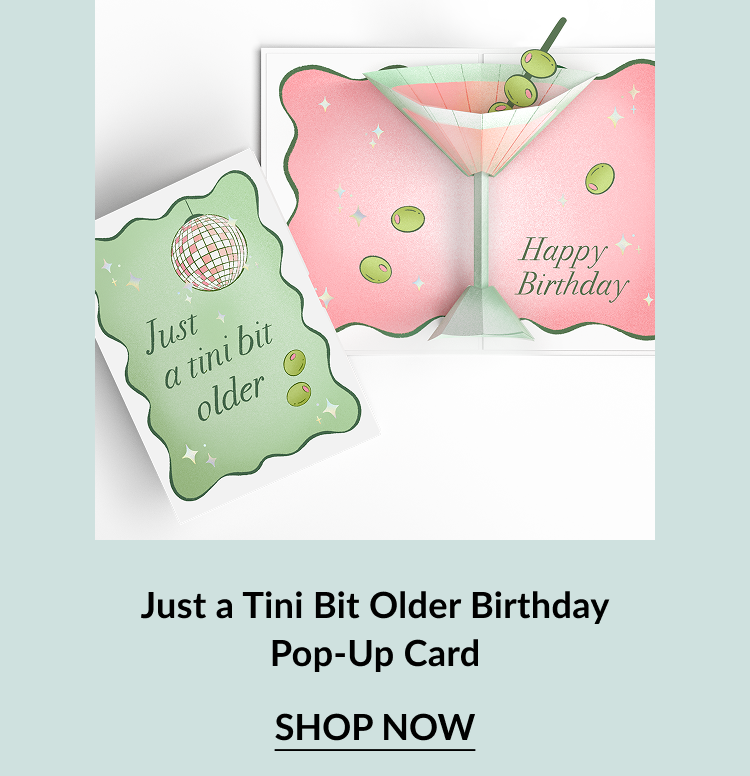 Just a Tini Bit Older Birthday card with olive and martini pop-up design