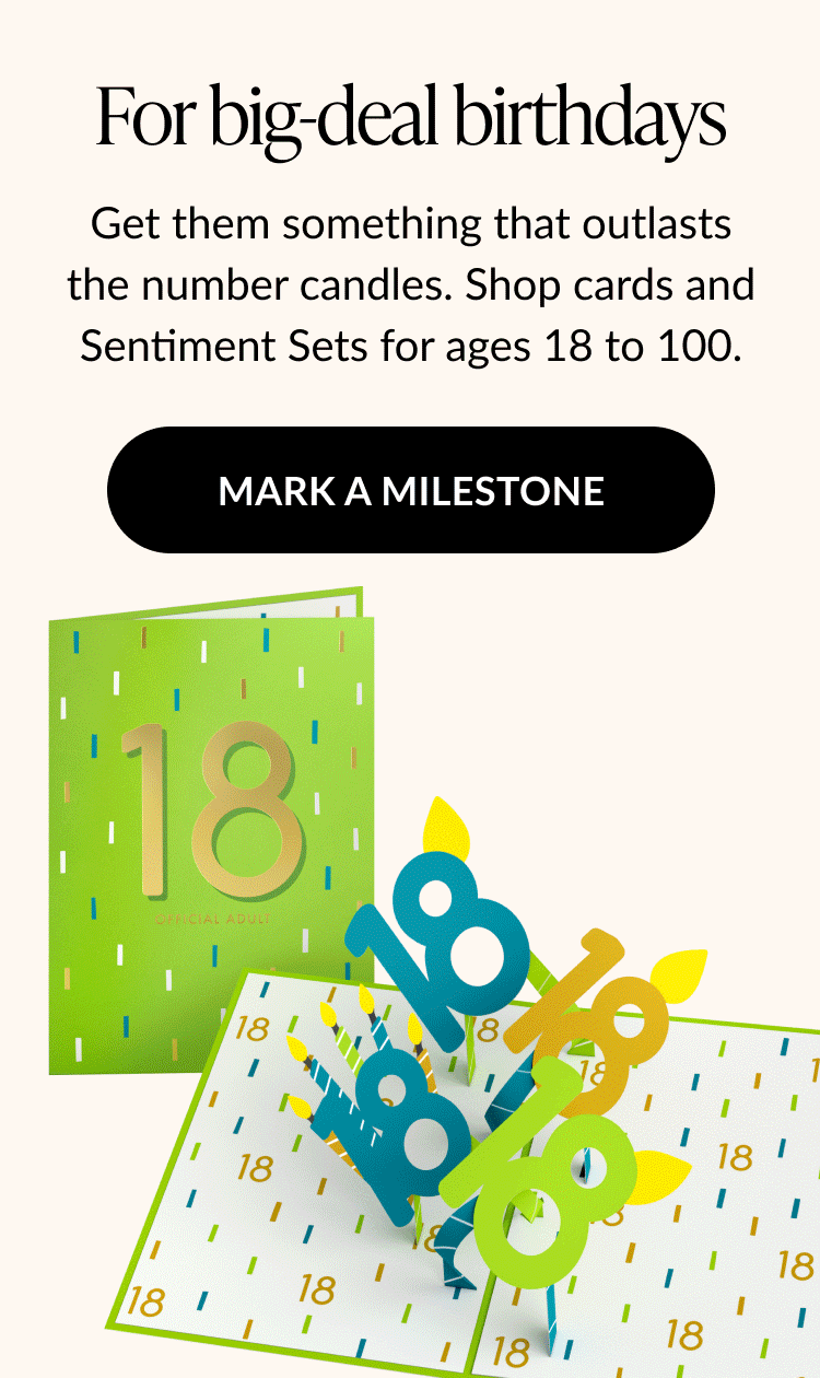 Milestone birthday card for age 18 with a bold number and candle pop-up design