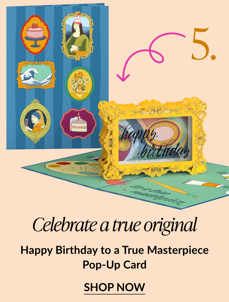 Pop-up birthday card with an art gallery theme and golden picture frame
