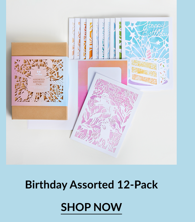 Assorted Birthday 12-Pack with pastel laser-cut card designs.