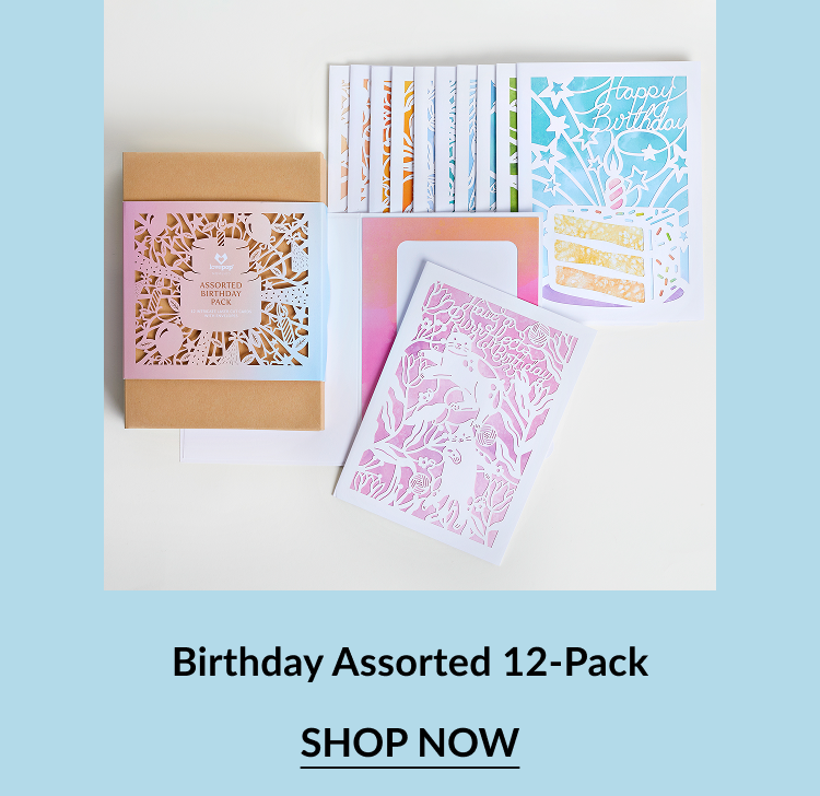 Assorted Birthday 12-Pack with pastel laser-cut card designs.