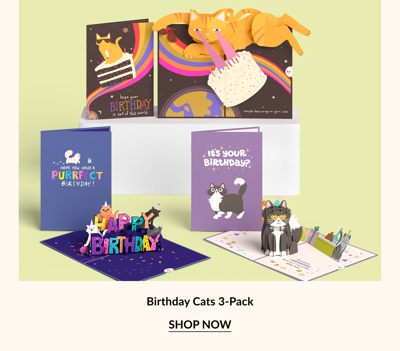 Birthday Cats 3-Pack with playful cat pop-up cards.