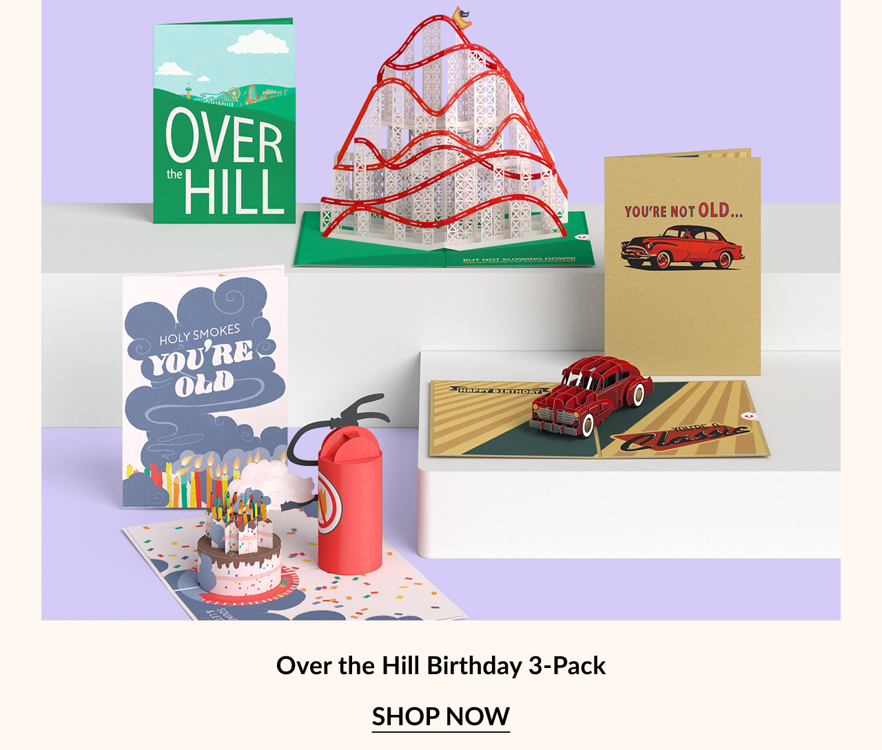 Over the Hill 3-Pack with funny milestone birthday pop-up cards.