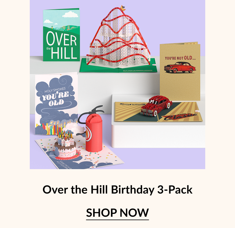Over the Hill 3-Pack with funny milestone birthday pop-up cards.