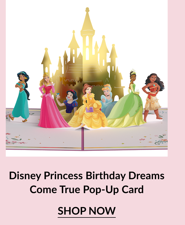 Disney Princess pop-up card with multiple princesses in front of a golden castle.