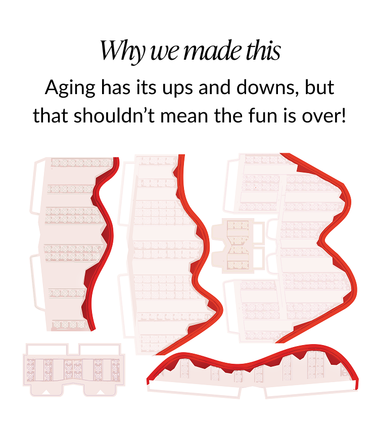 Design cutouts for the rollercoaster birthday card, displayed in flat sheets with red rollercoaster tracks.