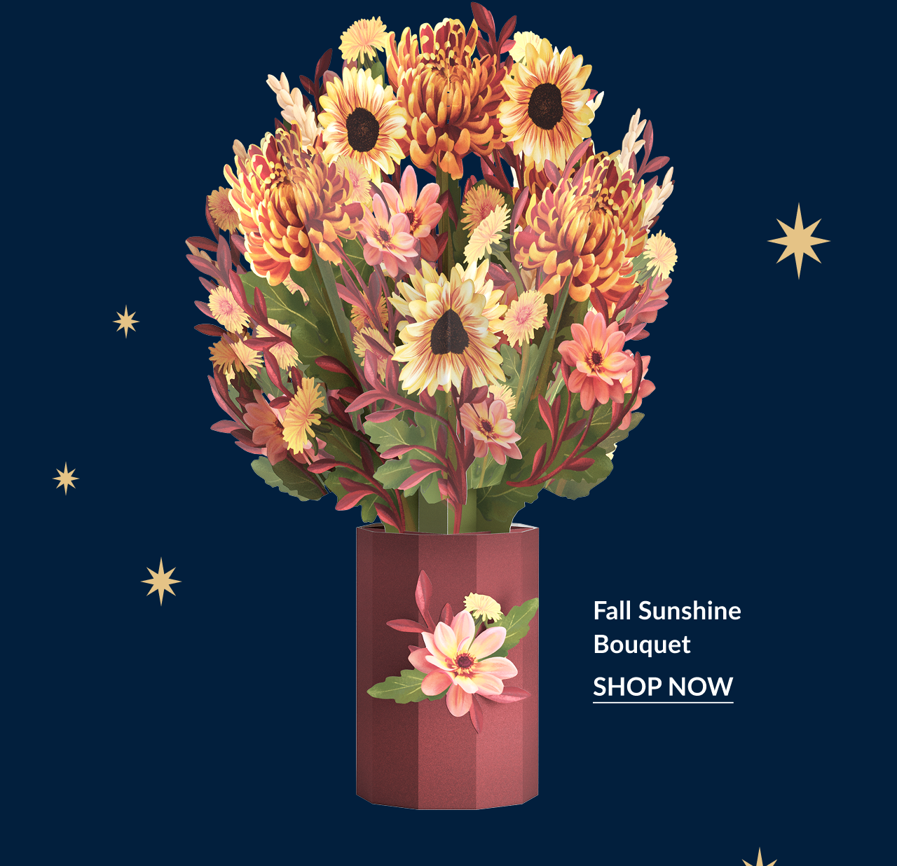 Fall Sunshine Bouquet pop-up card featuring yellow and orange flowers