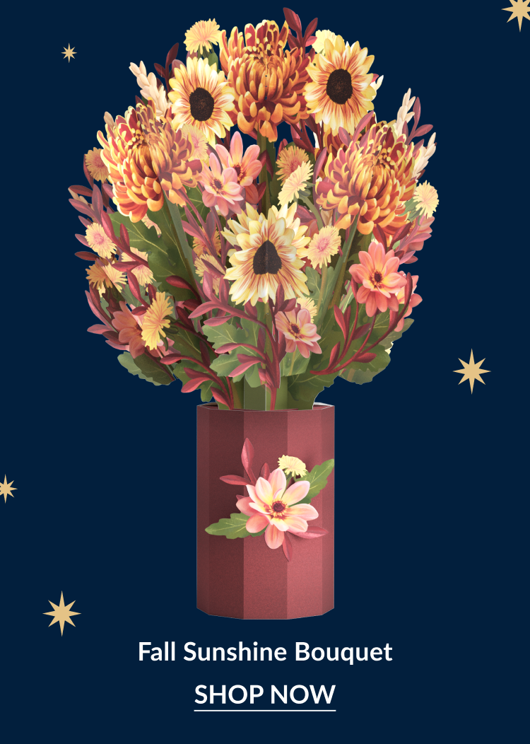 Fall Sunshine Bouquet pop-up card featuring yellow and orange flowers