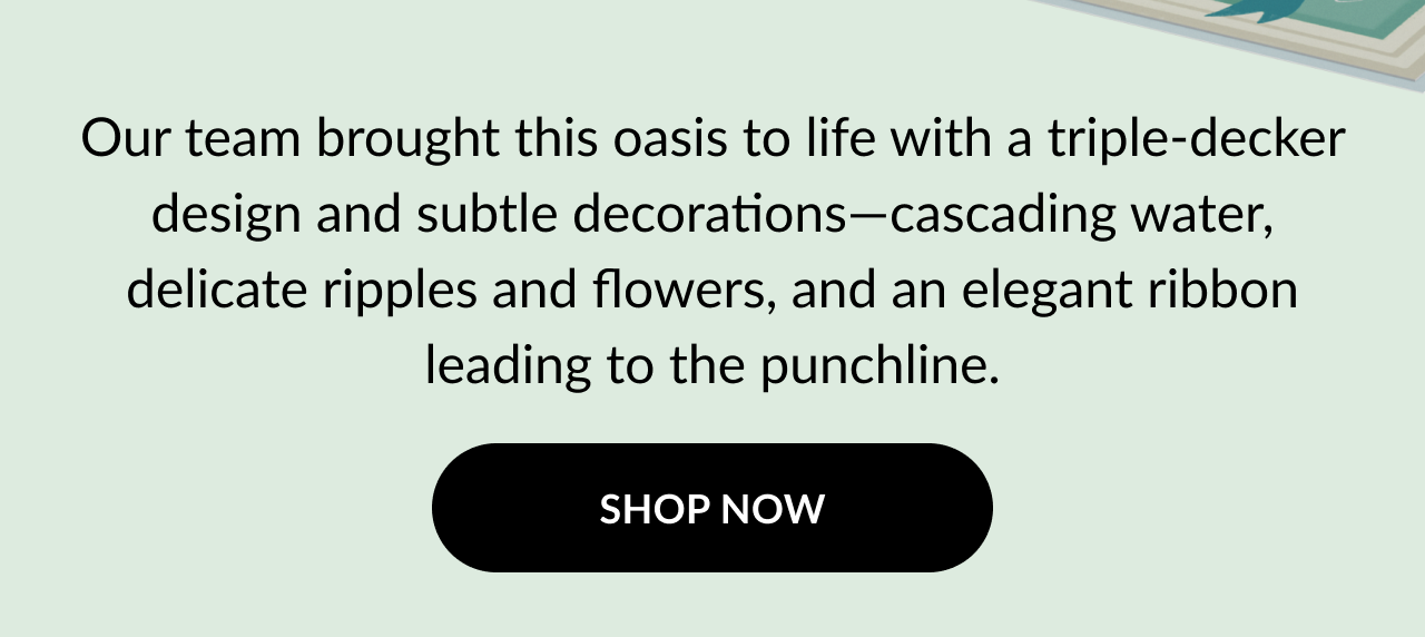 Shop button with description of triple-tier fountain birthday card.