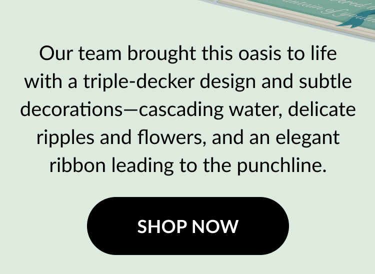 Shop button with description of triple-tier fountain birthday card.