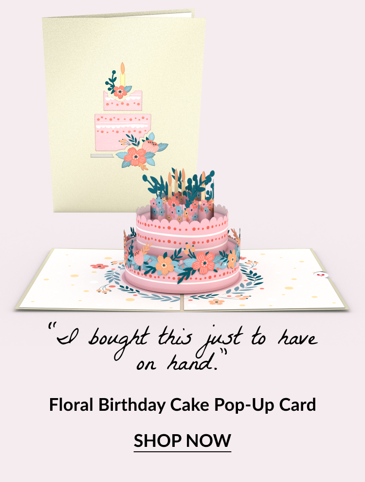 Pink floral birthday cake pop-up card with matching cover.