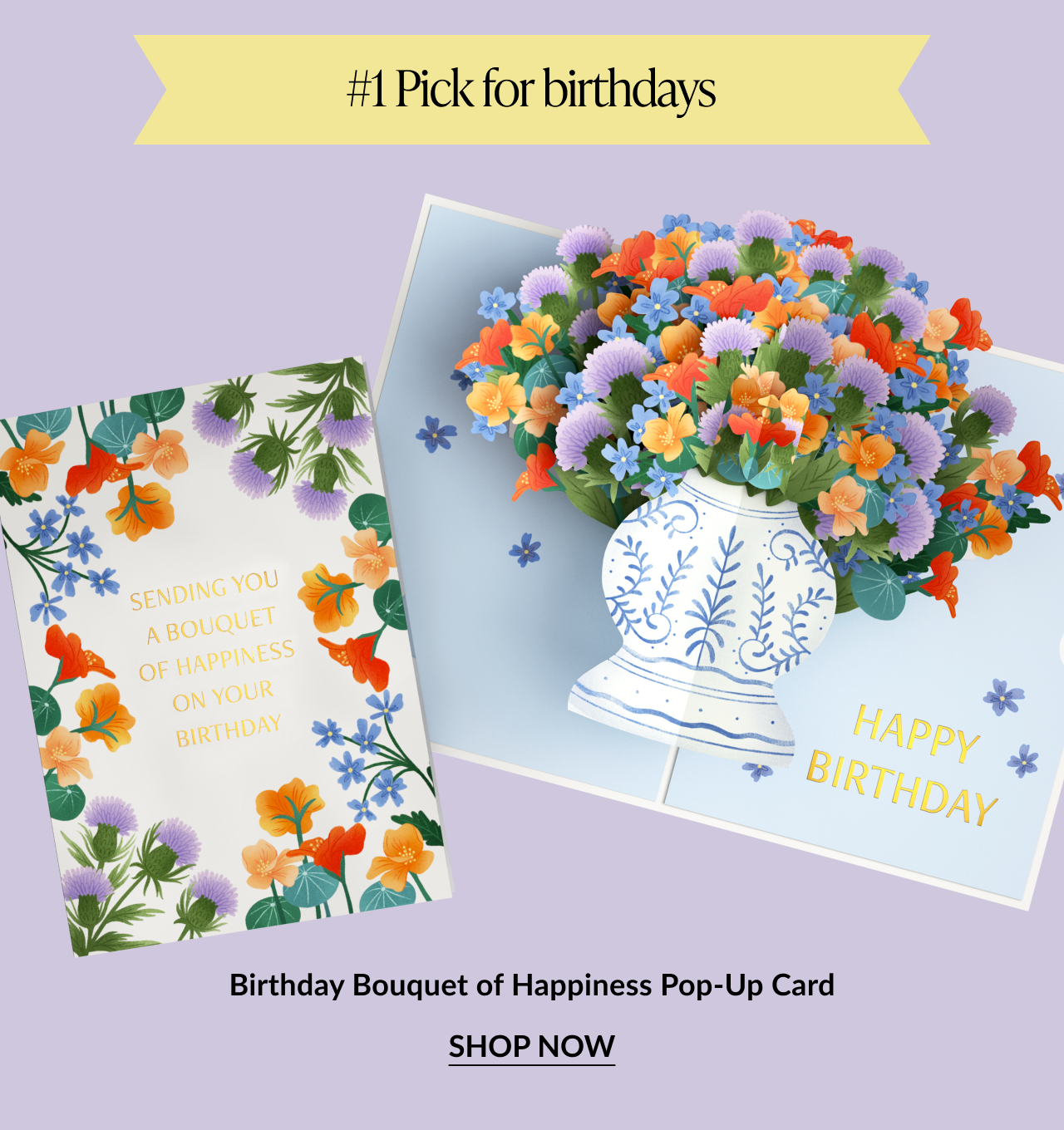Birthday Bouquet of Happiness Pop-Up Card – vibrant floral birthday card with bouquet design