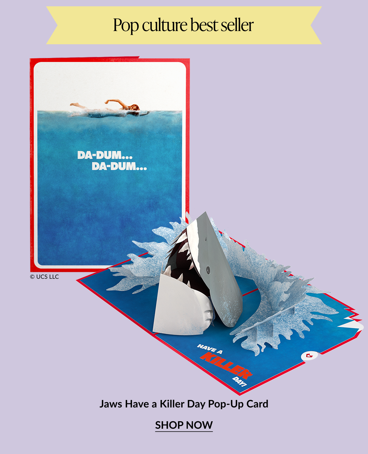 Jaws Have a Killer Day Pop-Up Card – fun pop-up card featuring iconic shark scene from Jaws