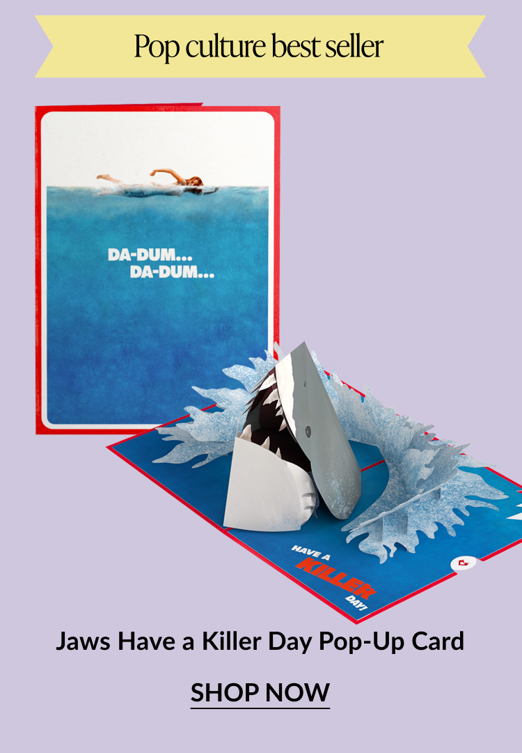 Jaws Have a Killer Day Pop-Up Card – fun pop-up card featuring iconic shark scene from Jaws
