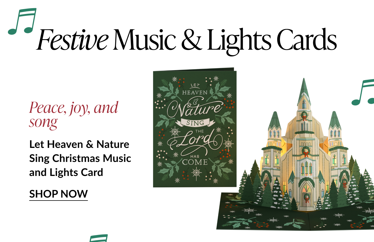 Let Heaven & Nature Sing Music and Lights Pop-Up Card with illuminated cathedral