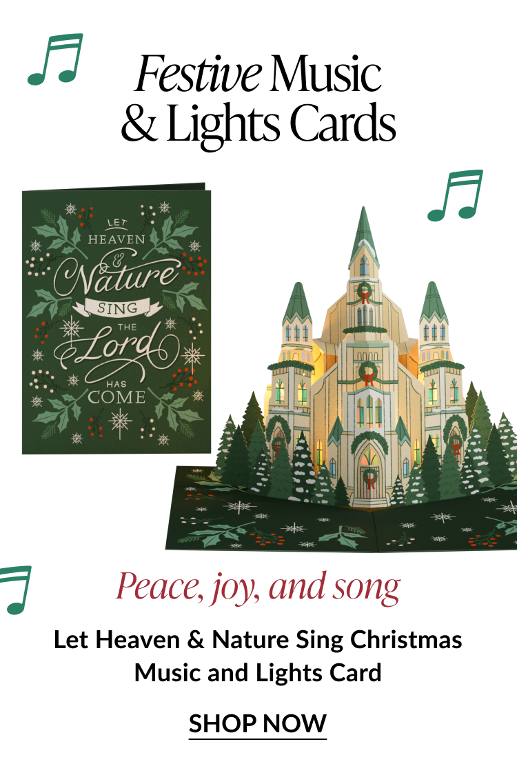 Let Heaven & Nature Sing Music and Lights Pop-Up Card with illuminated cathedral