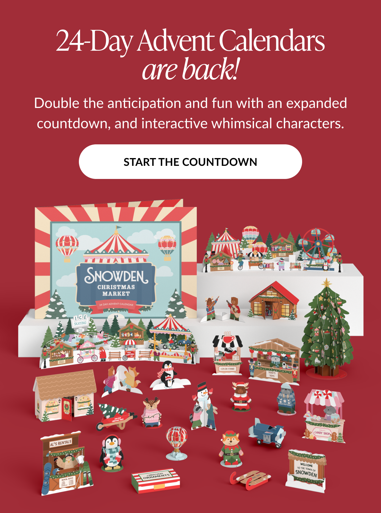 24-Day Snowden Christmas Market Advent Calendar with interactive countdown characters