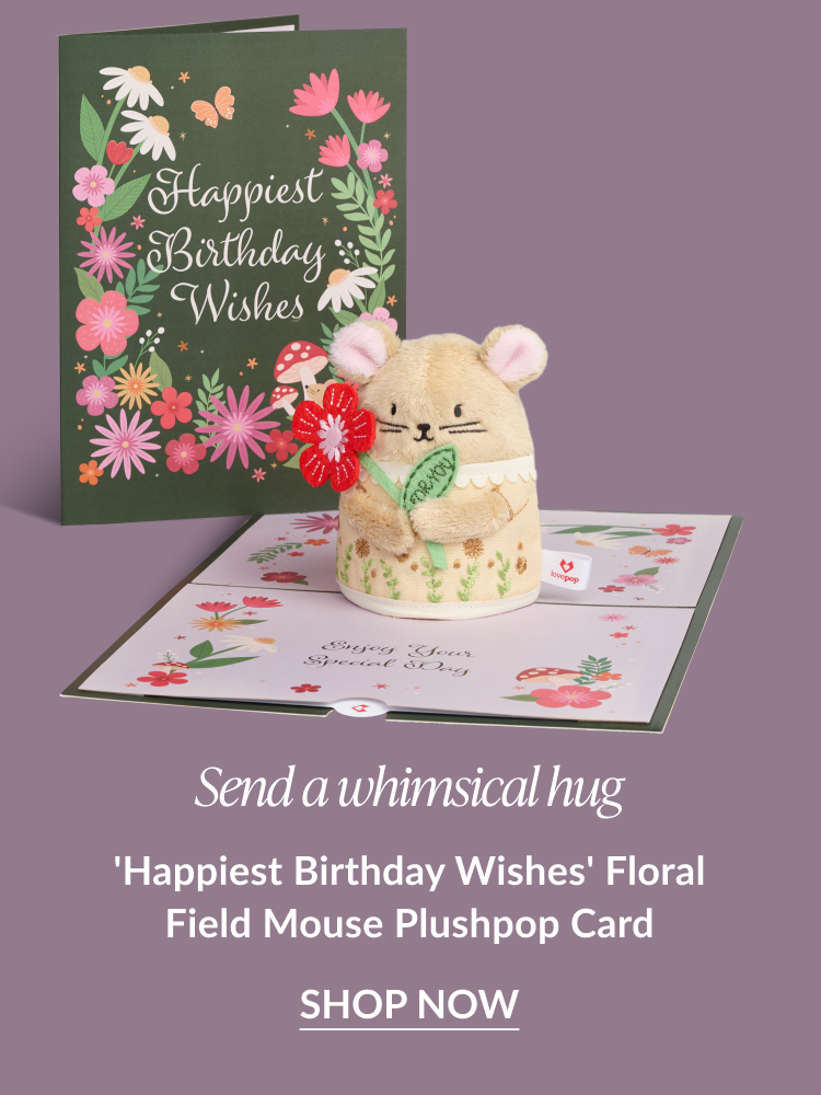 Happiest Birthday Wishes Floral Field Mouse Plushpop card