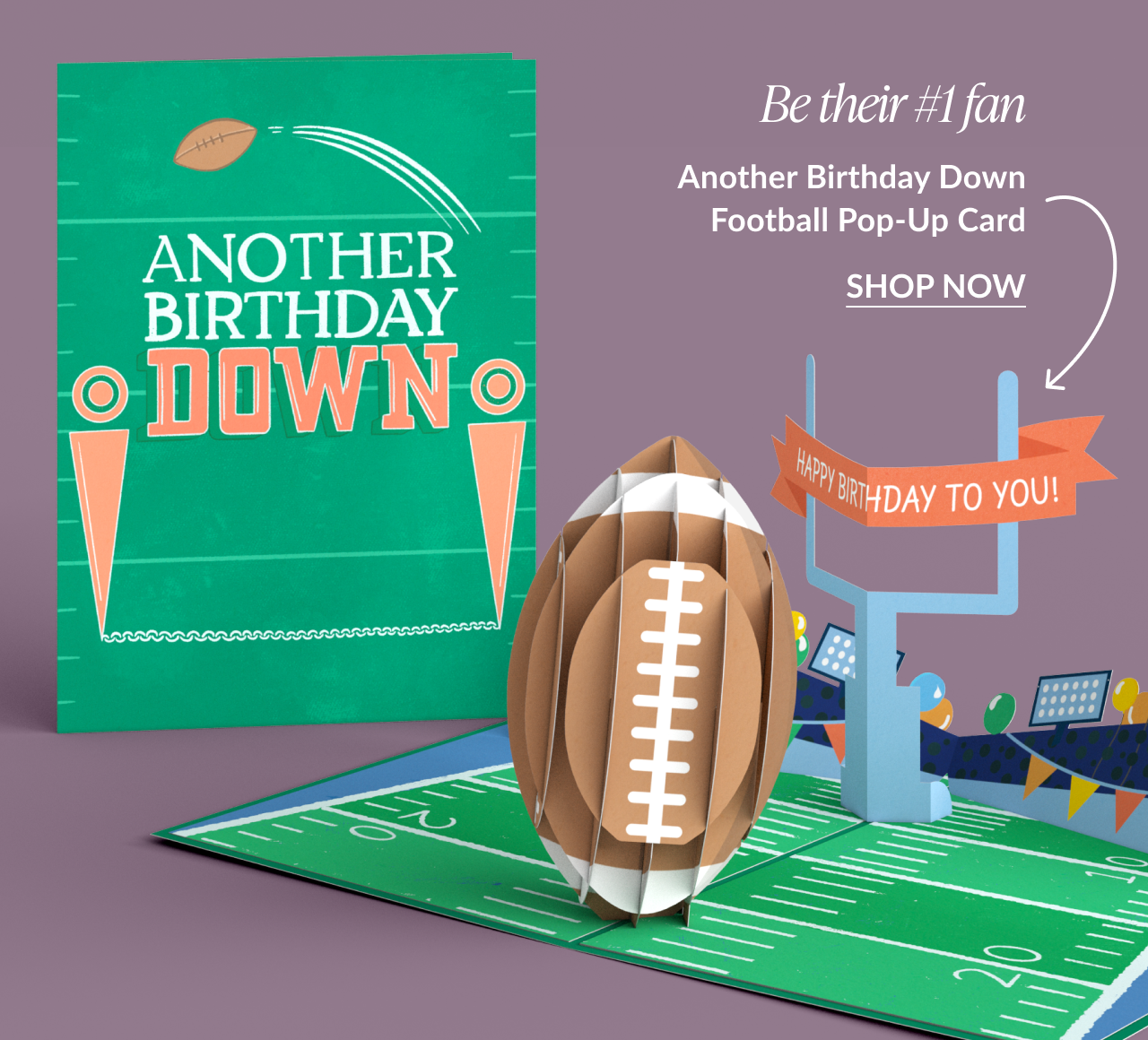 Football-themed pop-up birthday card with goalpost and banner