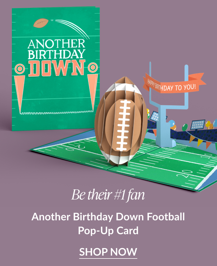 Football-themed pop-up birthday card with goalpost and banner