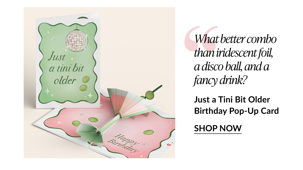 Just a Tini Bit Older birthday pop-up card with martini glass and disco ball