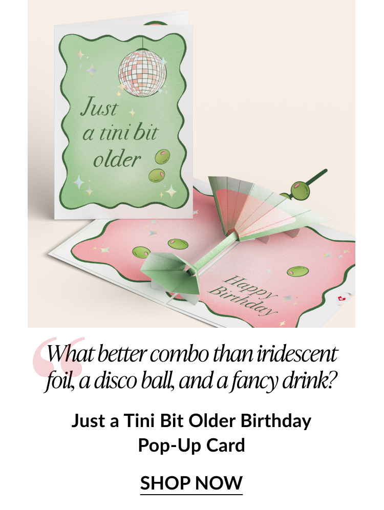 Just a Tini Bit Older birthday pop-up card with martini glass and disco ball