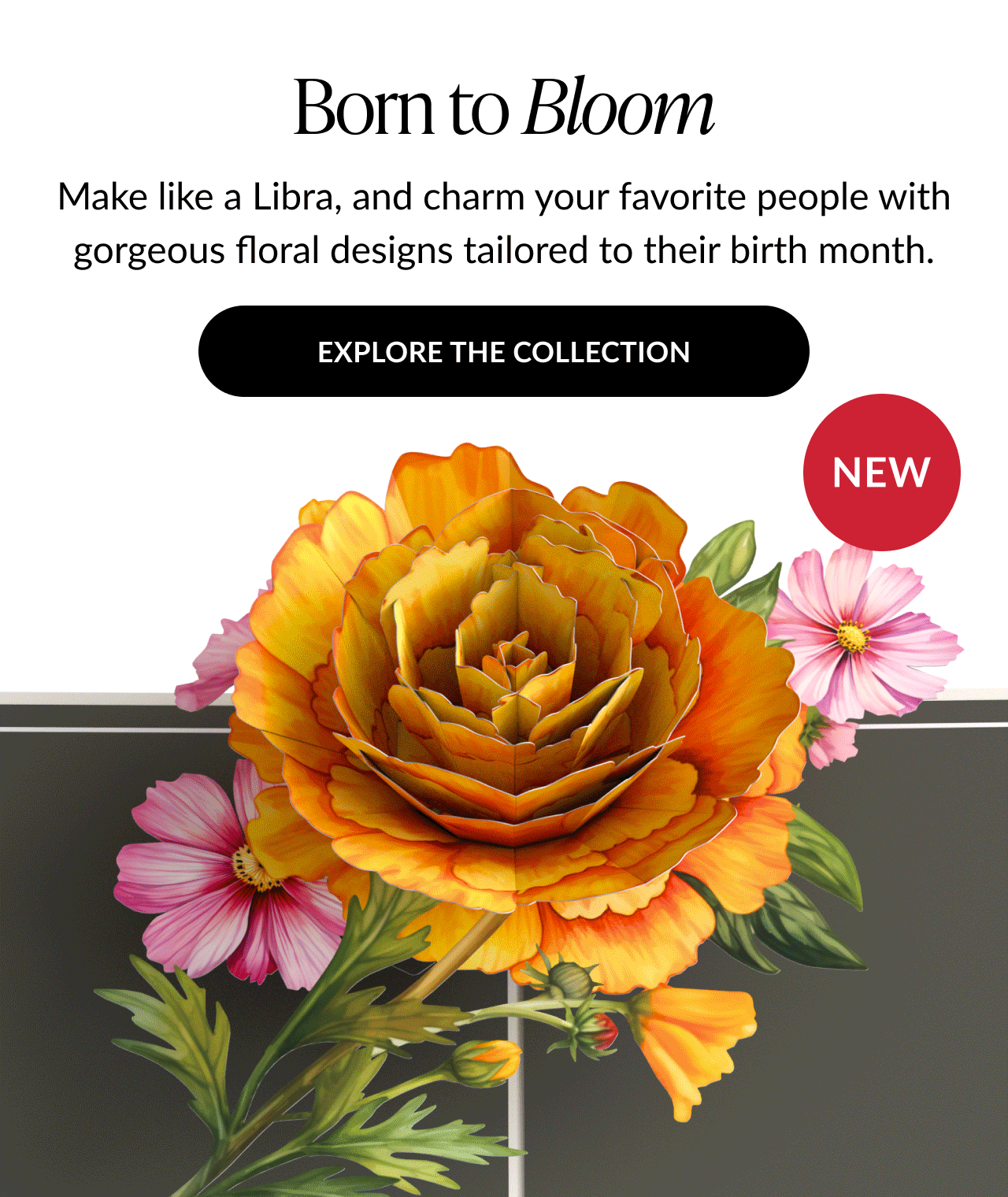 Born to Bloom Orange and pink floral pop-up bouquet for Libra season