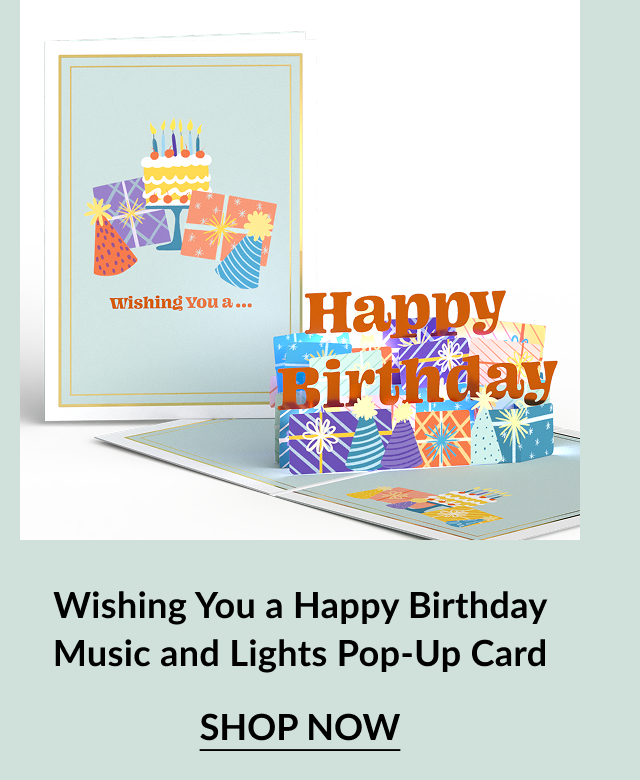 Wishing You a Happy Birthday Music and Lights Pop-Up Card with birthday presents and Happy Birthday pop-up