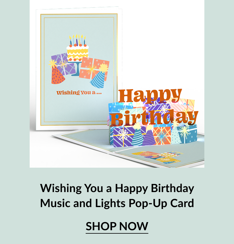 Wishing You a Happy Birthday Music and Lights Pop-Up Card with birthday presents and Happy Birthday pop-up