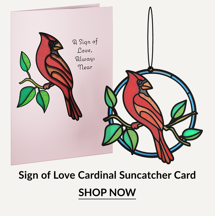 Sign of Love Cardinal Suncatcher Card with red cardinal on branch design