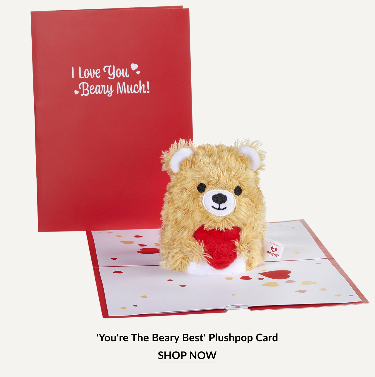 You’re The Beary Best Plushpop Card with teddy bear plush holding a red heart