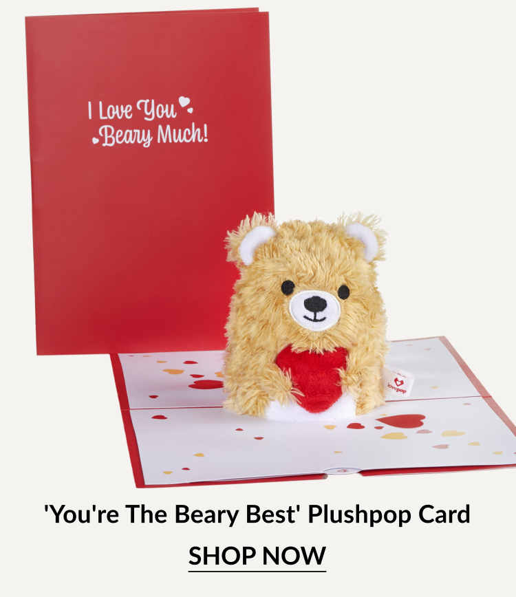 You’re The Beary Best Plushpop Card with teddy bear plush holding a red heart