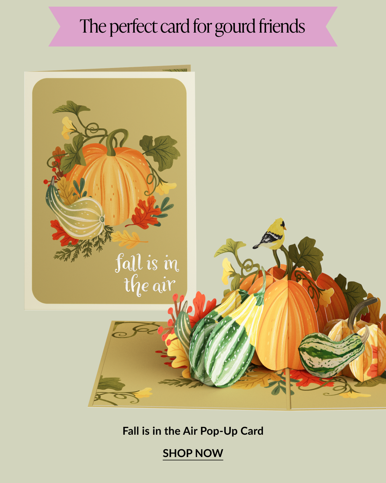 Fall is in the Air pop-up card with pumpkins, gourds, and autumn leaves