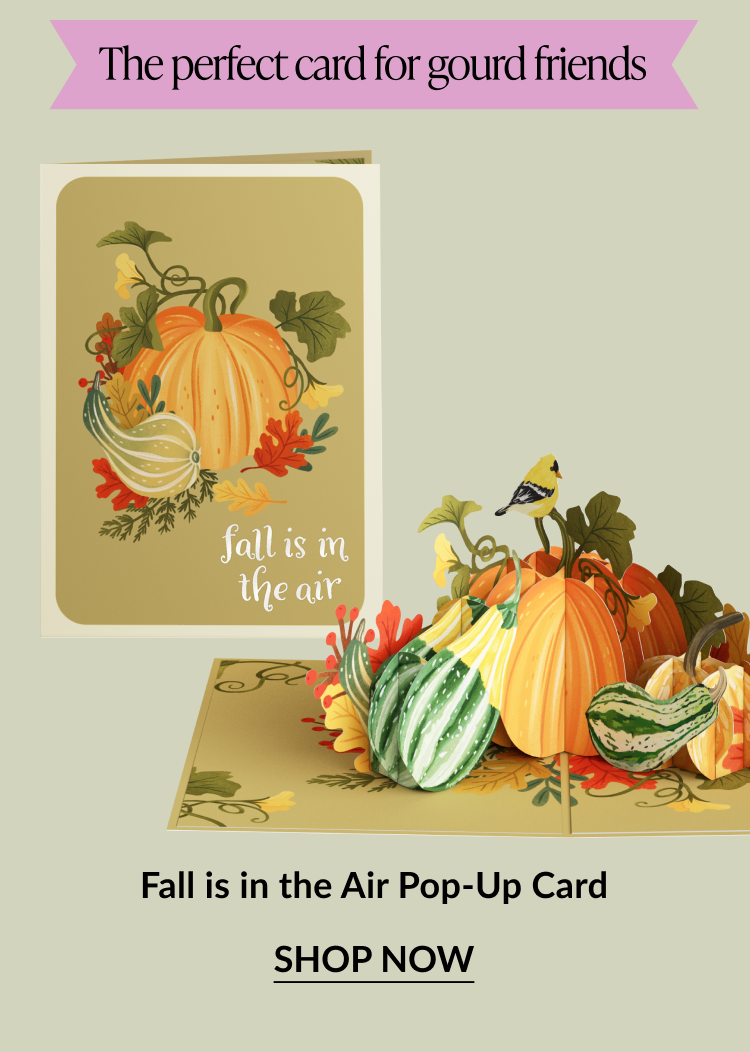 Fall is in the Air pop-up card with pumpkins, gourds, and autumn leaves