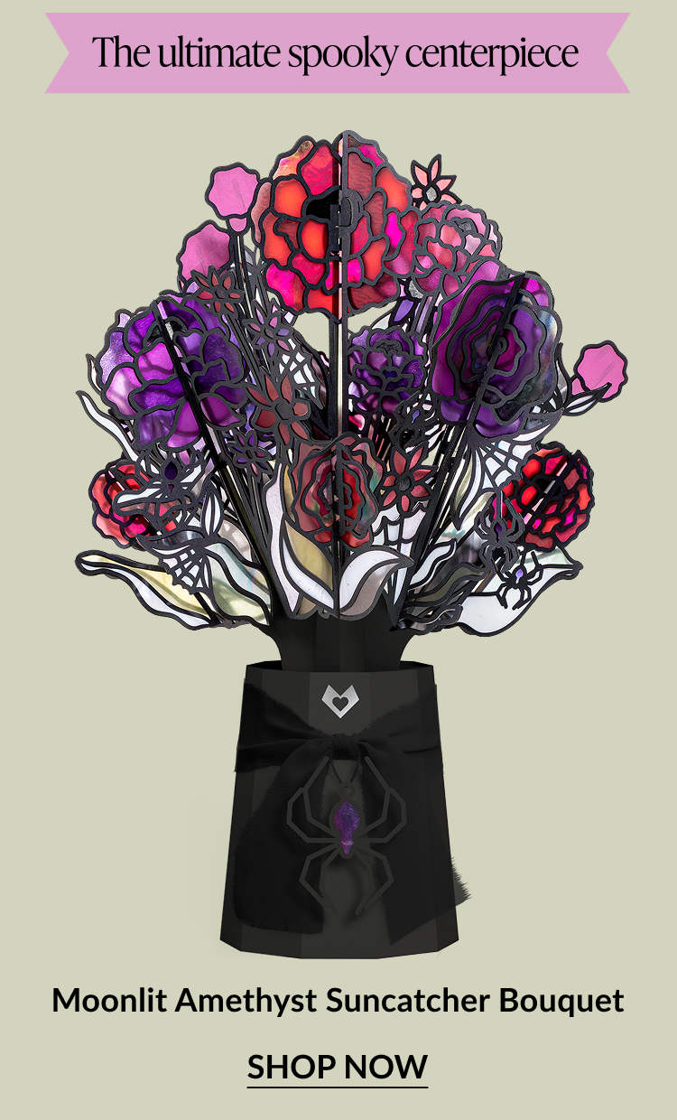 Moonlit Amethyst Suncatcher Bouquet with stained-glass style spooky flowers