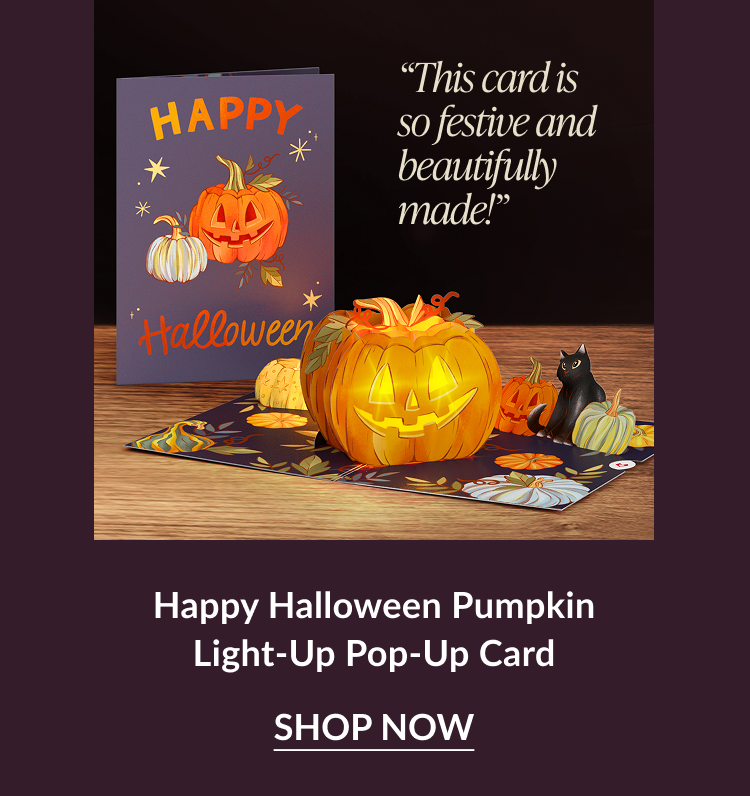 Happy Halloween pumpkin light-up pop-up card with cat