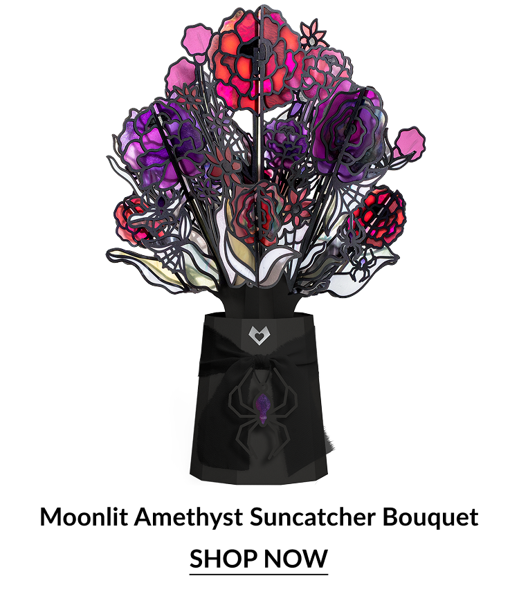 Moonlit Amethyst Suncatcher Bouquet with purple and red flowers. Shop now.
