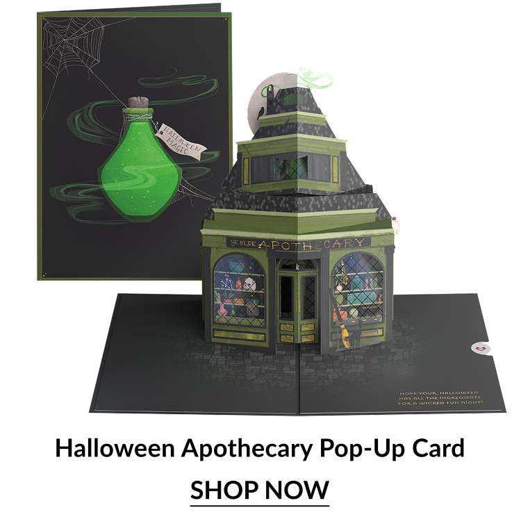 Halloween Apothecary Pop-Up Card with green potion shop. Shop now.