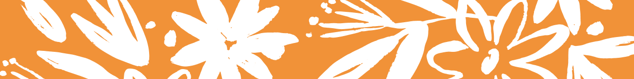 Orange background with white illustrated flowers.