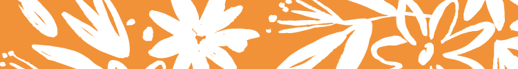 Orange background with white illustrated flowers.