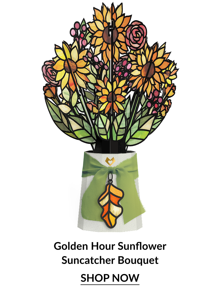 Golden Hour Sunflower Suncatcher Bouquet with yellow and pink flowers. Shop now.