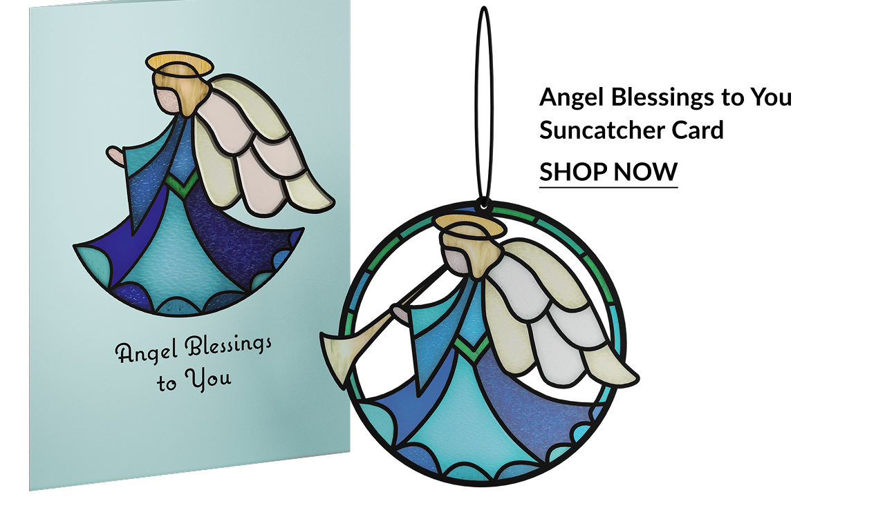Angel Blessings to You Suncatcher Card with stained-glass style angel. Shop now.