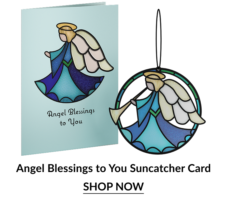 Angel Blessings to You Suncatcher Card with stained-glass style angel. Shop now.