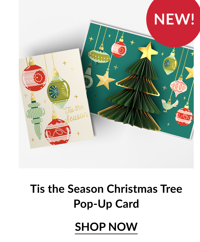 Tis the Season Christmas Tree Pop-Up Card with ornaments and folded paper tree