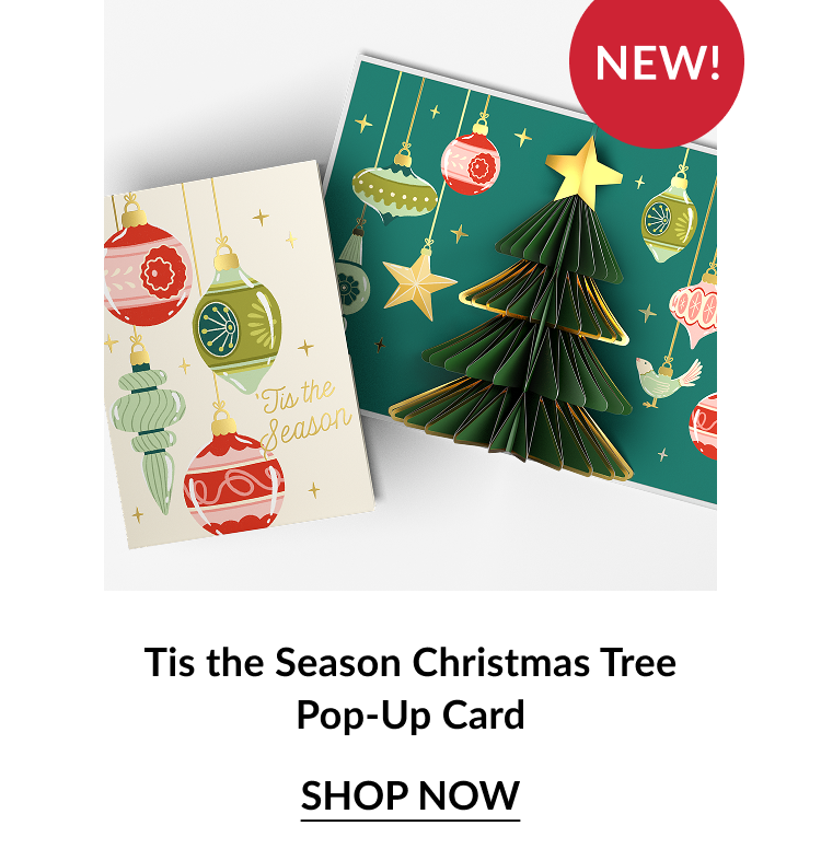 Tis the Season Christmas Tree Pop-Up Card with ornaments and folded paper tree