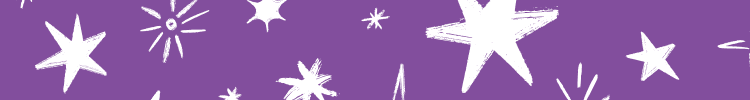 Purple banner with white hand-drawn stars