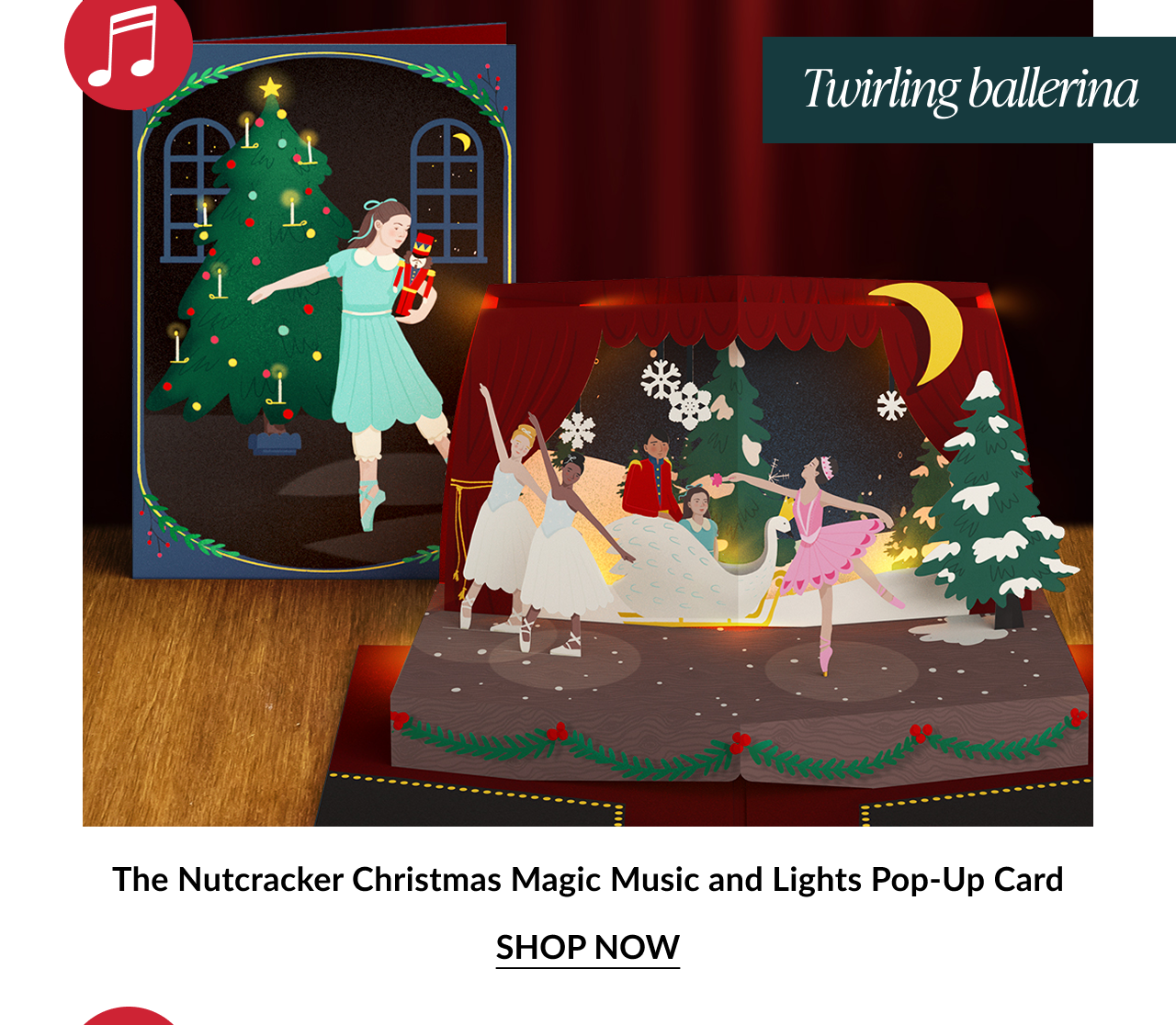 Nutcracker pop up card with ballerinas and Christmas tree